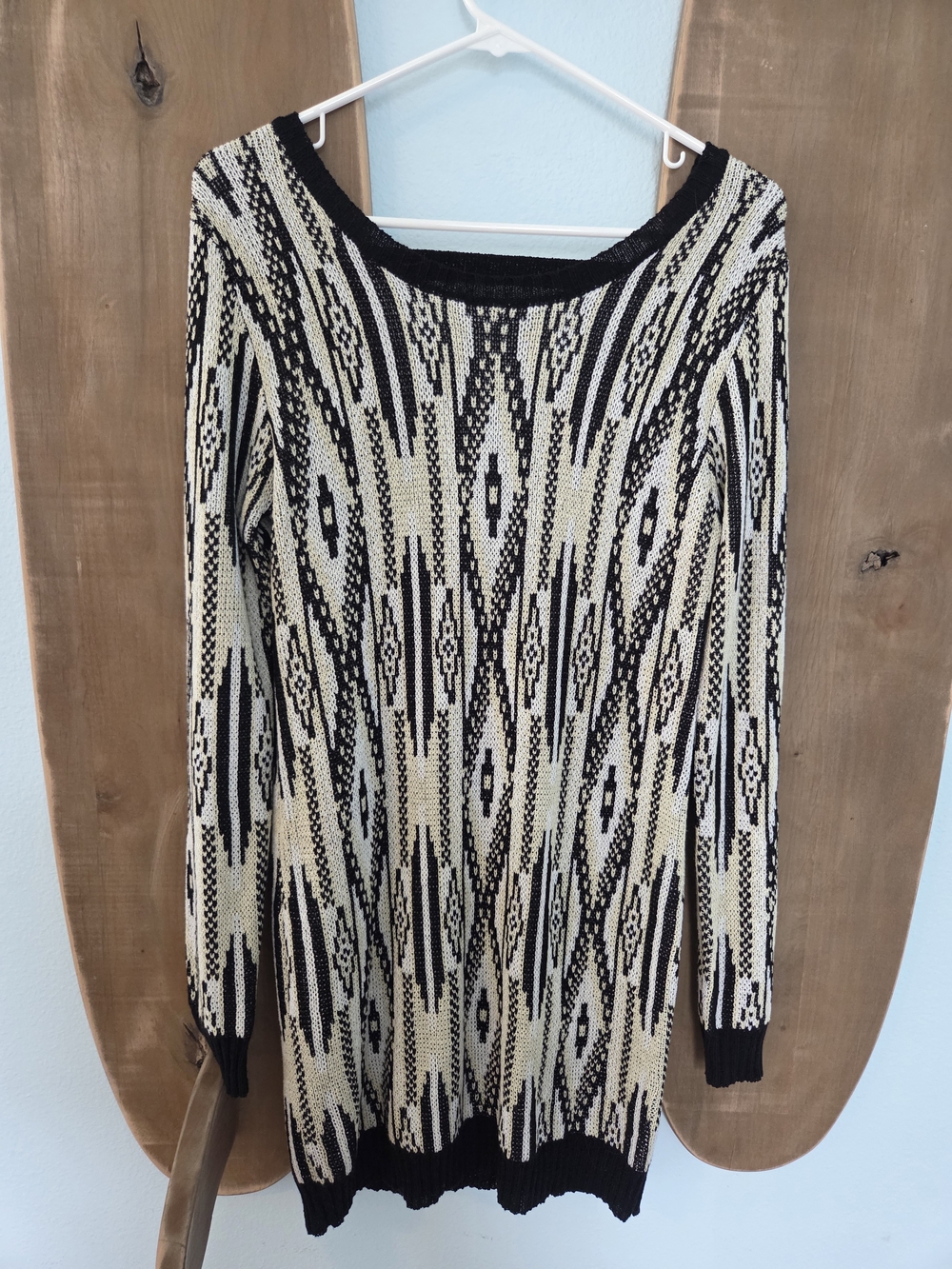 MINKPINK Black and Cream Backless Knit Sweater Dress